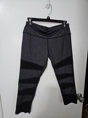 Grey & Black Athletic Leggings with Mesh Panels